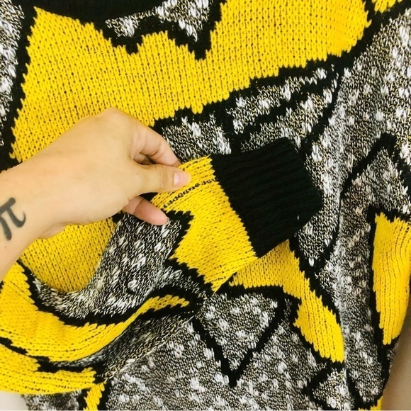 80’s Vintage Adele made in the USA 100% knit ugly holiday sweater yellow black M - Picture 3 of 5